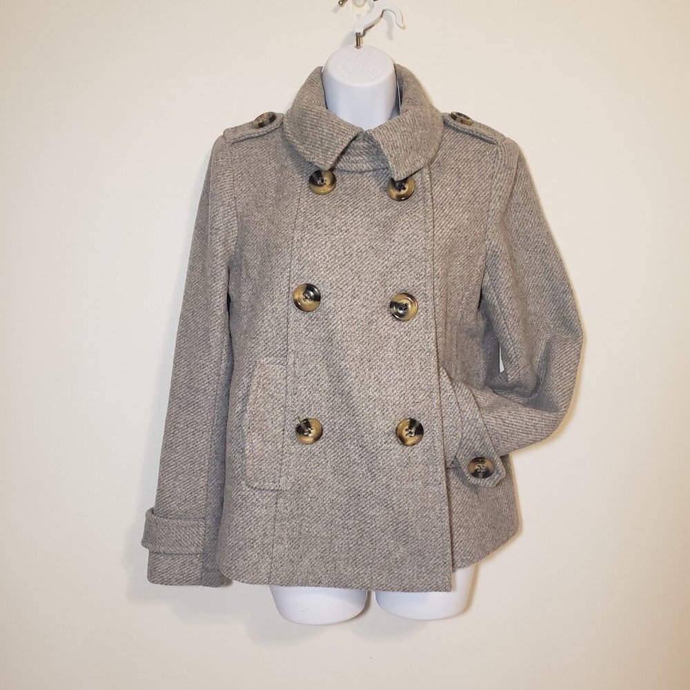 ANN TAYLOR LOFT PEA COAT TWEED GRAY WOOL WOMEN'S MEDIUM
